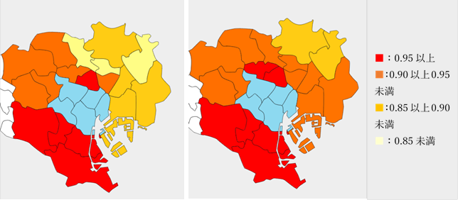 東京23区別 都心5区との地価公示推移相関係数比較